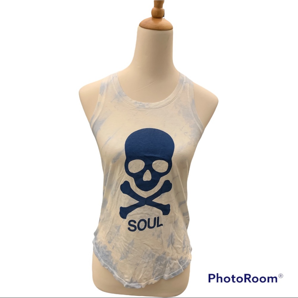 NEW NWT Soulcycle light blue racerback tie dye tank top skull logo XS